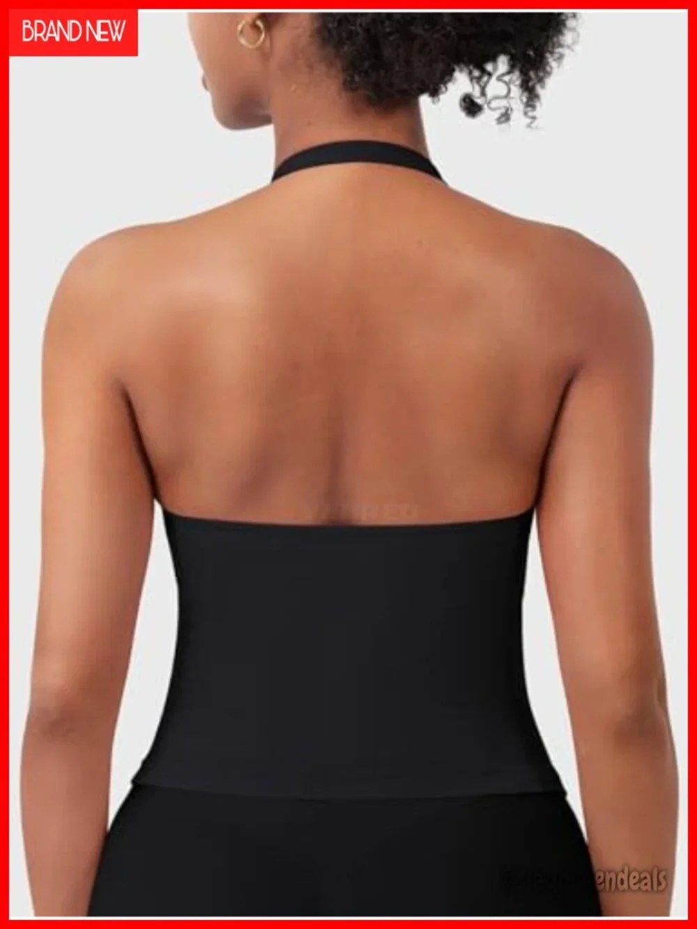 Halter Tank Top Longline Backless Built-in Bra Compression Crop Top for Gym